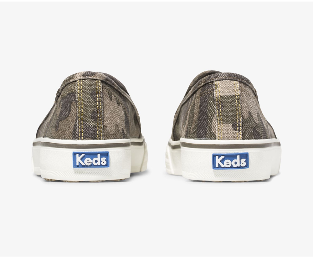 Slip Ons Keds Femme Vert Olive - Washable Double Decker Camo - 762-YOUQFN